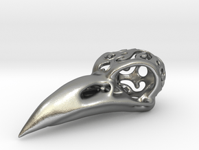 Raven Skull Pendant in Natural Silver: Small
