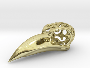 Raven Skull Pendant in 18k Gold Plated Brass: Medium