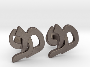 Hebrew Monogram Cufflinks - "Mem Pay" in Polished Bronzed Silver Steel