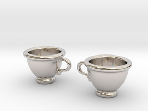 Coffee Cups Earrings in Rhodium Plated Brass