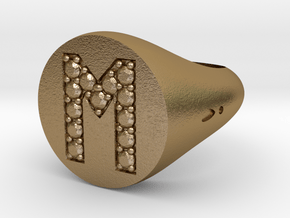 Ring Chevalière Initial "M"  in Polished Gold Steel