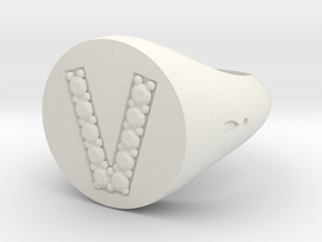 Ring Chevalière Initial "V" in White Natural Versatile Plastic
