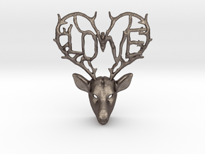 Love Deer Pendant in Polished Bronzed Silver Steel
