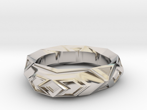 Fractal polygon ring (size 8.5 default) in Rhodium Plated Brass