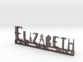 Elizabeth Nametag in Polished Bronzed Silver Steel