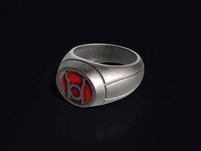 Red Lantern Ring in Polished Bronzed Silver Steel