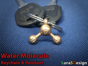 Water Molecule Keychain in Polished Bronzed Silver Steel