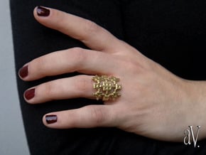 Lith Pattern Cross Ring in Natural Brass: 8 / 56.75