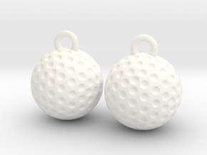 Golf Ball Earrings - Dangle in White Processed Versatile Plastic