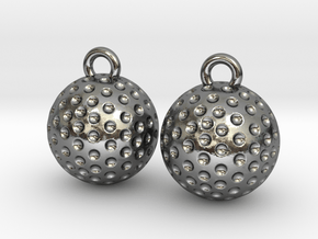 Golf Ball Earrings - Dangle in Polished Silver