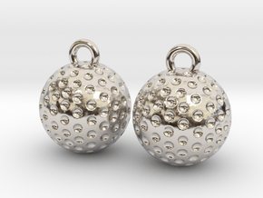 Golf Ball Earrings - Dangle in Rhodium Plated Brass