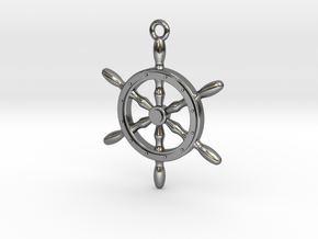 Nautical Steering Wheel Pendant in Polished Silver