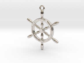 Nautical Steering Wheel Pendant in Rhodium Plated Brass
