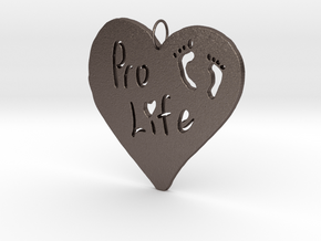 Pro Life Heart Pendant in Polished Bronzed Silver Steel