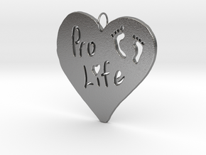 Pro Life Heart Pendant in Natural Silver