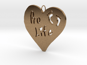 Pro Life Heart Pendant in Natural Brass