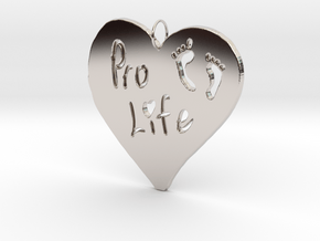 Pro Life Heart Pendant in Rhodium Plated Brass