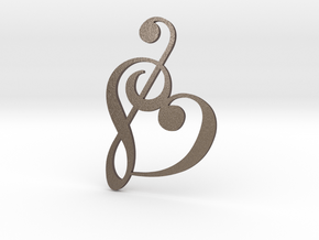 Heart Clef Pendant in Polished Bronzed Silver Steel