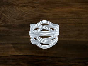Turk's Head Knot Ring 4 Part X 4 Bight - Size 7 in White Natural Versatile Plastic