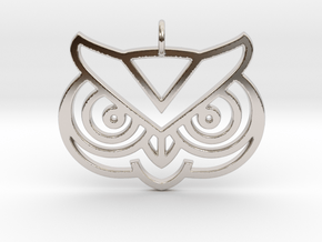 Owl Head Pendant in Rhodium Plated Brass