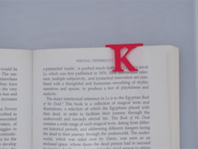 Bookmark Monogram. Initial / Letter  K  in Red Processed Versatile Plastic