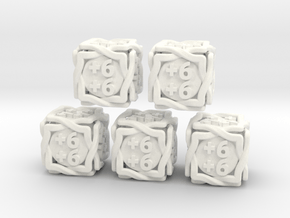 5 × 'Twined' D6 +1/+1 counters (14 mm) SOLID in White Processed Versatile Plastic