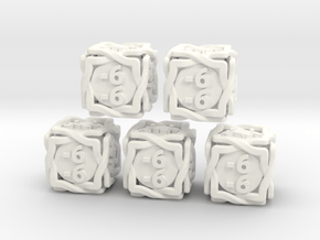 5 × 'Twined' D6 -1/-1 counters (14 mm) SOLID in White Processed Versatile Plastic