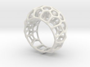 Voronoi Cell Ring  (Size 60) in White Natural Versatile Plastic