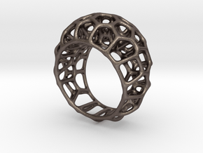 Voronoi Cell Ring  (Size 60) in Polished Bronzed Silver Steel