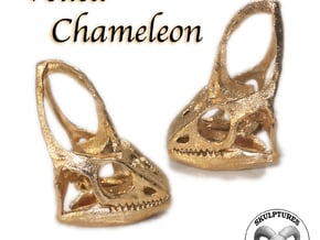 Veiled Chameleon  Skull Pendant in Natural Brass
