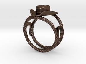 Cowboy Hat Ring Size 13  in Polished Bronze Steel