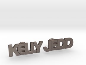Custom Name Cufflinks - "Kelly & Jedd" in Polished Bronzed Silver Steel