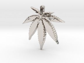 weed leaf down in Rhodium Plated Brass