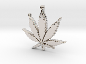 weed leaf up in Rhodium Plated Brass