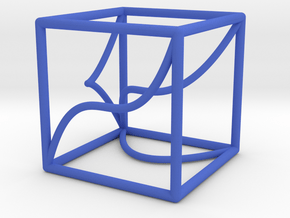 Space Curve in a Cube and Projections in Blue Processed Versatile Plastic