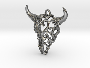 Filigree Bison Skull in Polished Silver