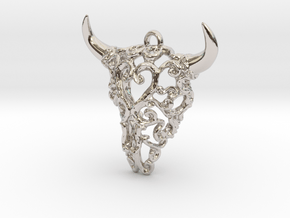 Filigree Bison Skull in Rhodium Plated Brass