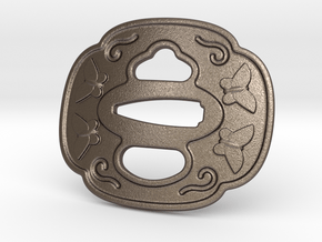 Tsuba Belt Buckle - 鍔  バックル in Polished Bronzed Silver Steel