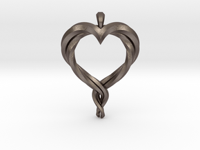 Twisted Heart in Polished Bronzed Silver Steel