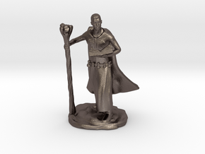 Male Elf Wizard With Spellbook And Staff in Polished Bronzed Silver Steel
