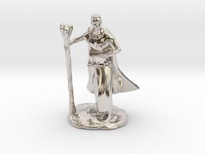 Male Elf Wizard With Spellbook And Staff in Rhodium Plated Brass