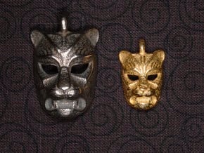 Leopard kabuki-style Small Pendant in Polished Bronzed Silver Steel