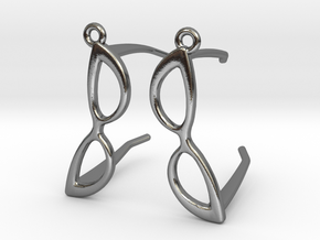 Cateye Glasses Earrings - 3D in Polished Silver
