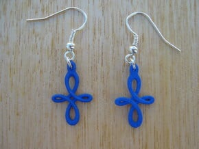 Curly Cross Earrings in Blue Processed Versatile Plastic