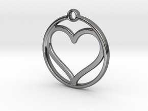 heart in circle in Fine Detail Polished Silver