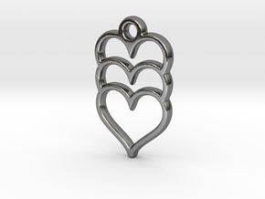 Hearts x 3 in Fine Detail Polished Silver
