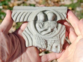 Memorial Fragment with Two Figures (5") in Full Color Sandstone