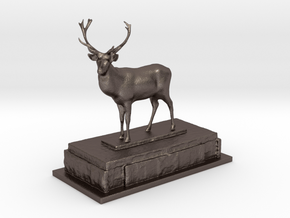 Stag on plinth  in Polished Bronzed Silver Steel