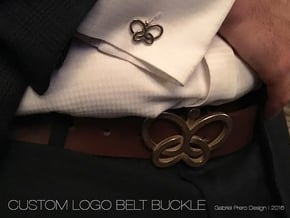 Custom Logo Belt Buckle in Polished Bronzed Silver Steel