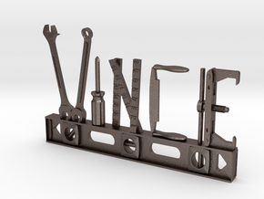 Vince Nametag with Posts in Polished Bronzed Silver Steel